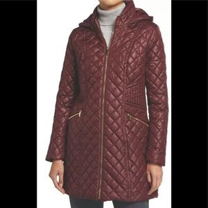 Via spiga quilted coat jacket hooded burgundy XS